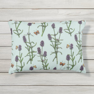 Lavender and butterflies on sea glass outdoor pillow