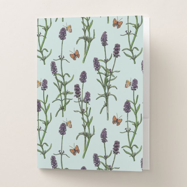 Lavender and butterflies on sea glass pocket folder (Front)