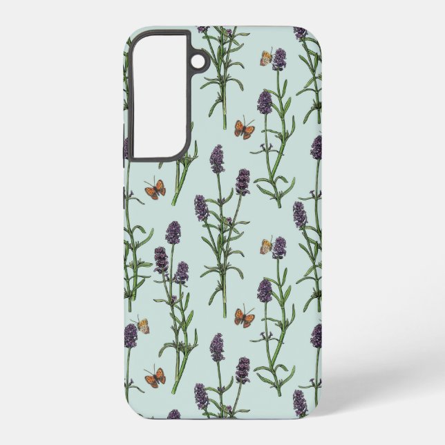 Lavender and butterflies on sea glass samsung galaxy case (Back)