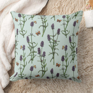 Lavender and butterflies on sea glass throw pillow