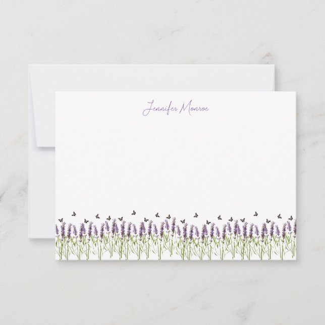 Lavender and butterflies personalized note card (Front)