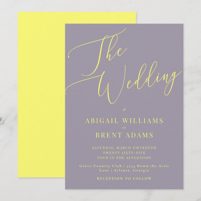 Lavender and Buttery Yellow Wedding Invitation (Front/Back)