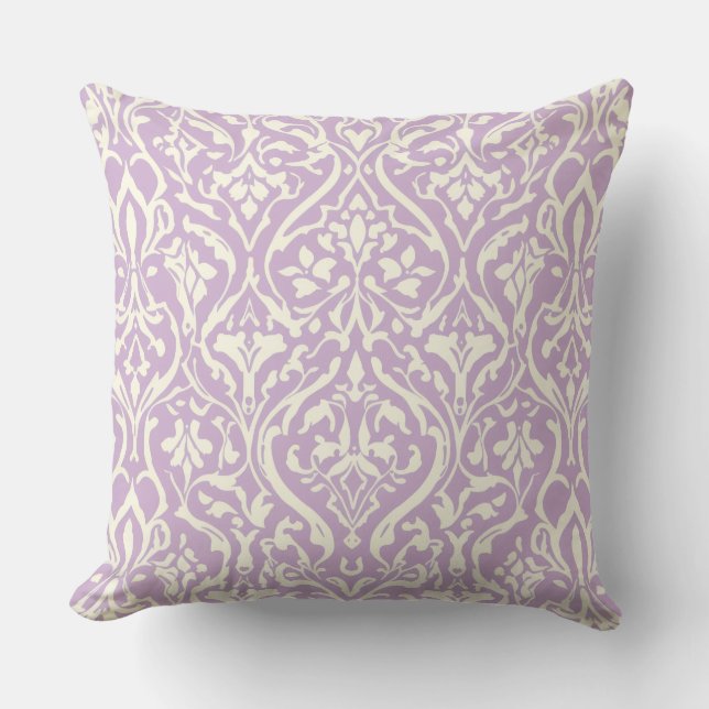 Lavender and Cream Damask Throw Pillow (Front)