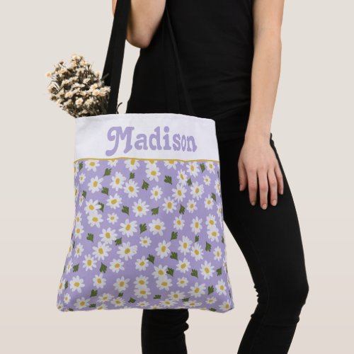 Lavender and ditzy daisies patterned  tote bag