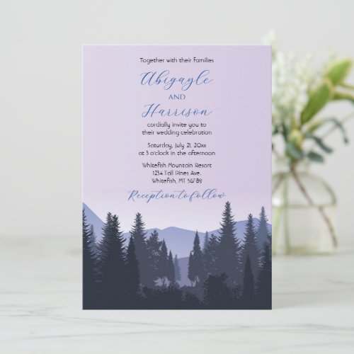 Lavender and Dusty Blue Mountain Wedding Invitation