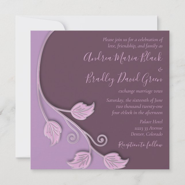 Lavender and Eggplant Purple Vine Wedding Invitation (Front)
