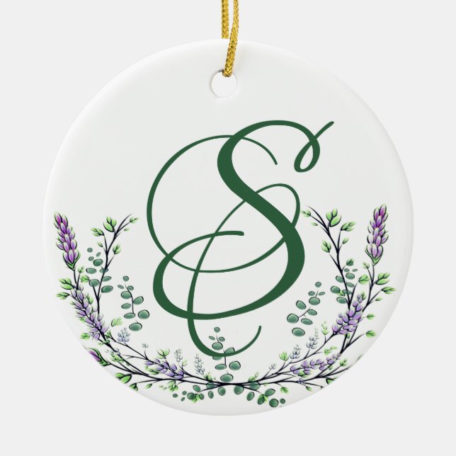 Lavender and Eucalyptus Ceramic Ornament (Front)