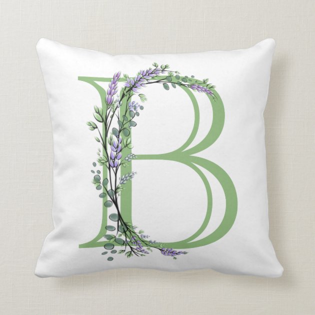 Lavender And Eucalyptus Monogram Letter "B" Throw Pillow | Zazzle.com