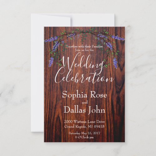 Lavender and Eucalyptus rustic dark wood grain Invitation