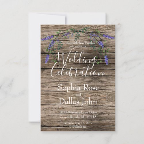 Lavender and Eucalyptus rustic wood grain  Invitation