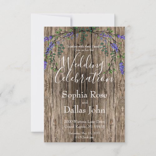 Lavender and Eucalyptus rustic wood grain  Invitation