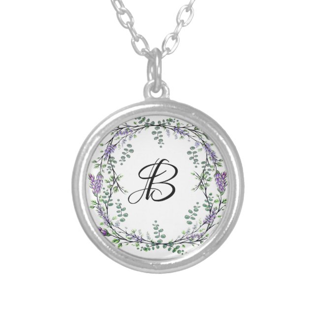 Lavender and Eucalyptus Silver Plated Necklace (Front)