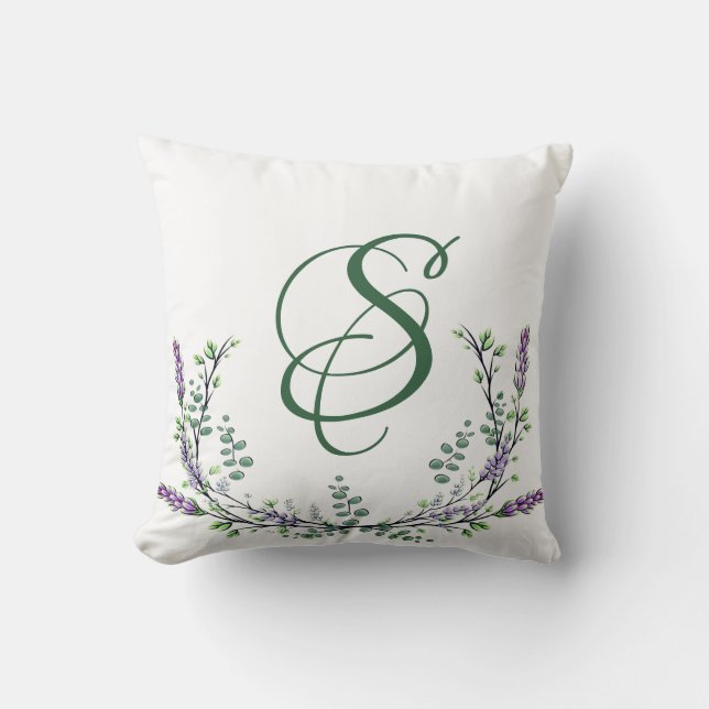 Lavender and Eucalyptus Throw Pillow (Front)