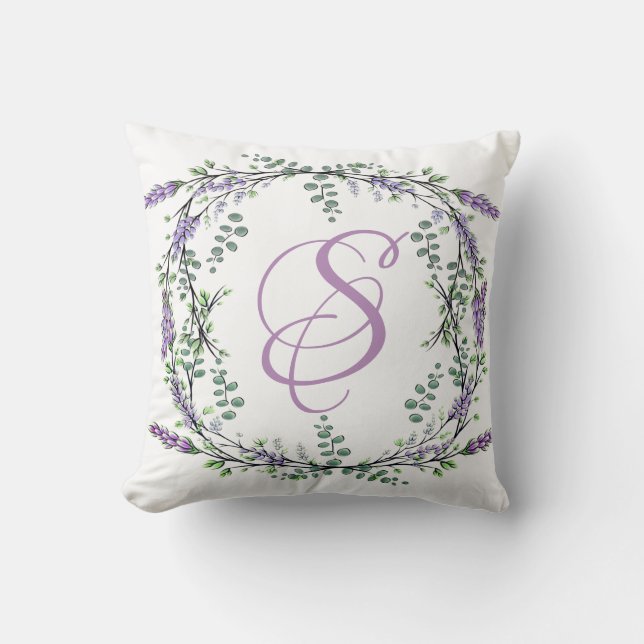Lavender and Eucalyptus Throw Pillow (Front)