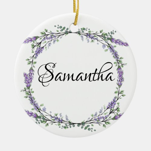 Lavender and Eucalyptus watercolor floral Ceramic Ornament