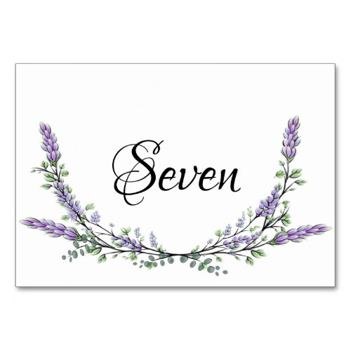 Lavender and Eucalyptus watercolor table seven Table Number