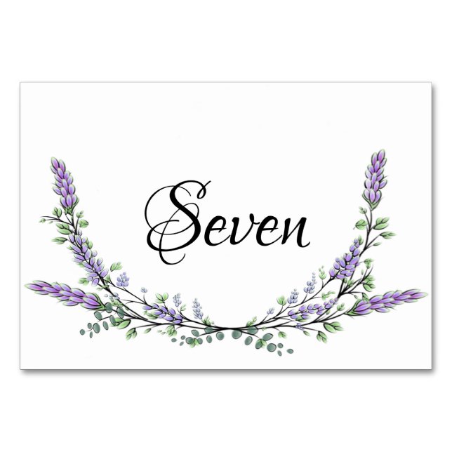 Lavender and Eucalyptus watercolor table seven Table Number (Front)