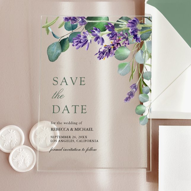 Lavender and Eucalyptus Wedding Save the Date Acrylic Invitations (Creator Uploaded)