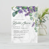 Lavender and Eucalyptus White Marble Bridal Shower Invitation (Standing Front)
