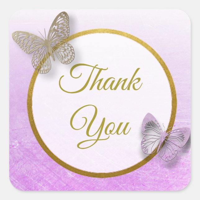 Lavender and Gold Butterfly Thank You Stickers (Front)
