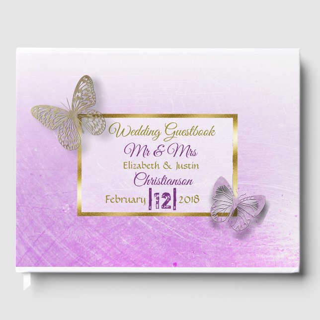 Lavender and Gold Butterfly Wedding Book (Front)