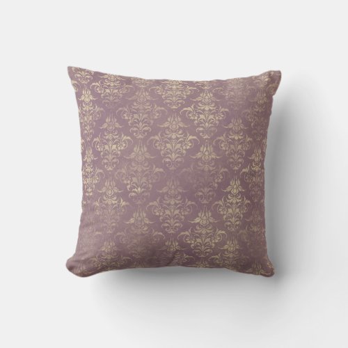 Lavender and Gold Damask Throw Pillow