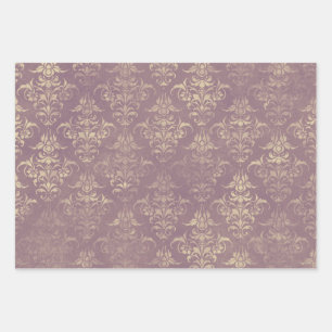 Lavender and Gold Damask Wrapping Paper Sheets