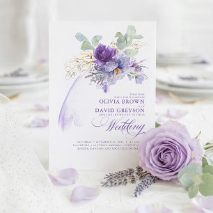 Lavender and Gold Elegant Modern Boho Wedding Invitation
