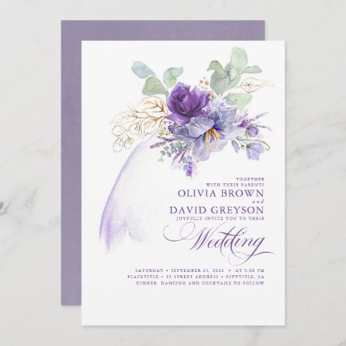 Lavender and Gold Elegant Modern Boho Wedding Invitation