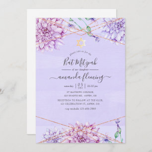 Lavender and Gold Floral Geometric Bat Mitzvah Invitation