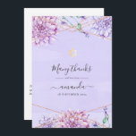 Lavender and Gold Floral Geometric Bat Mitzvah Thank You Card<br><div class="desc">Pastel lavender and faux gold glitter geometric bat mitzvah thank you card with accents of blue and ethereal greenery.</div>