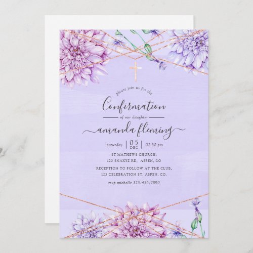 Lavender and Gold Floral Geometric Confirmation Invitation