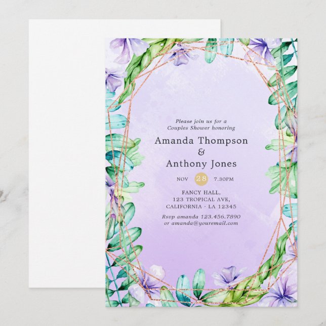 Lavender and Gold Floral Geometric Couples Shower Invitation (Front/Back)