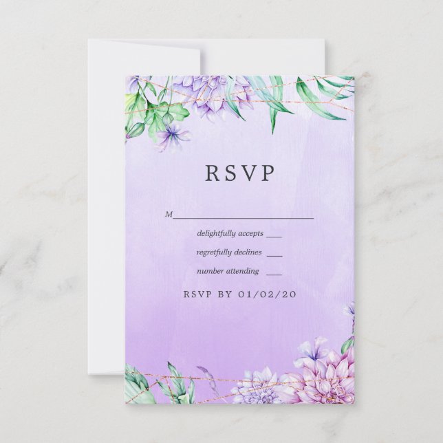 Lavender and Gold Floral Geometric Wedding RSVP Card (Front)