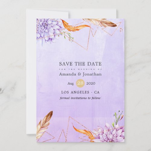 Lavender and Gold Floral Geometric Wedding Save The Date