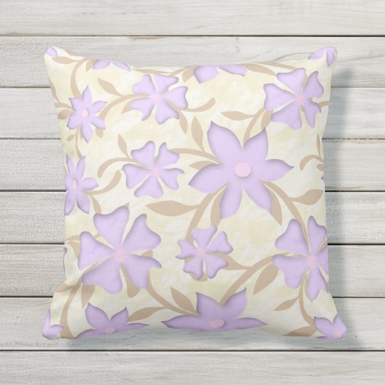 Lavender and Gold Flower Pattern Outdoor Pillow