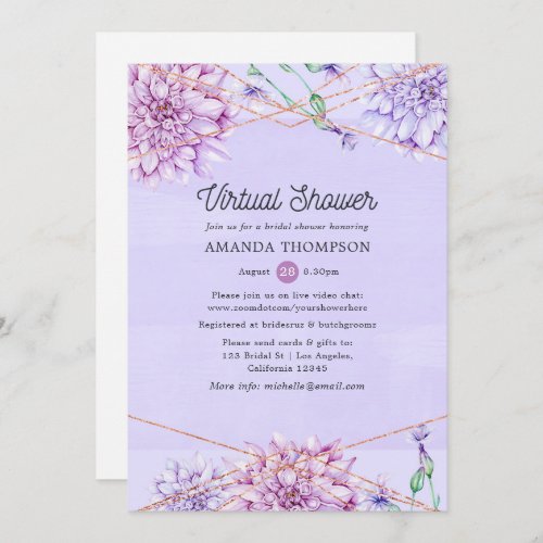 Lavender and Gold Geometric Virtual Bridal Shower Invitation