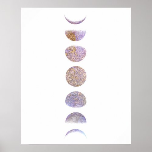 Lavender and Gold Glitter Moon Phases Poster