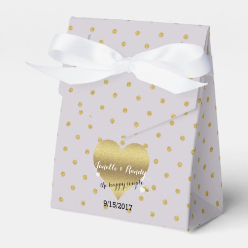 Lavender And Gold Heart Polka Dots Shower Party Favor Boxes