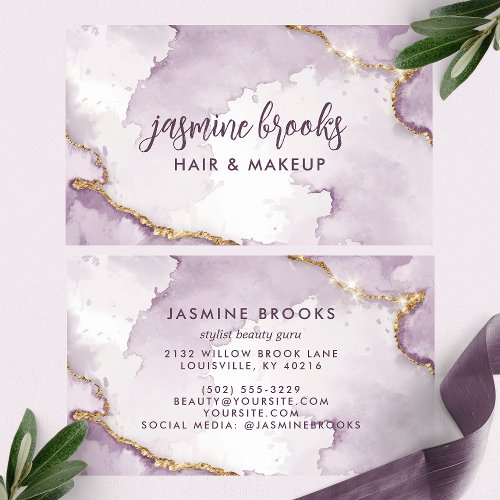 Lavender And Gold Marble Watercolor Business Card