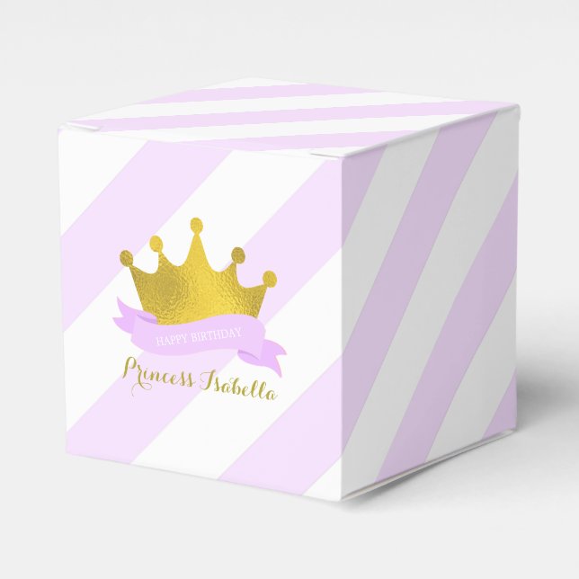 Lavender and Gold Princess Birthday Party Favor Boxes (Front Side)