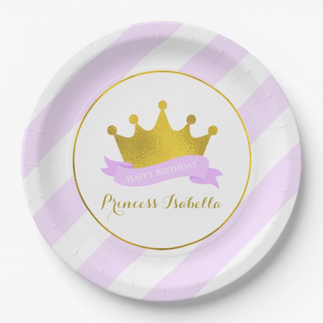 Lavender and Gold Princess Birthday Party Paper Plates (Front)