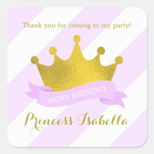 Lavender and Gold Princess Birthday Square Sticker