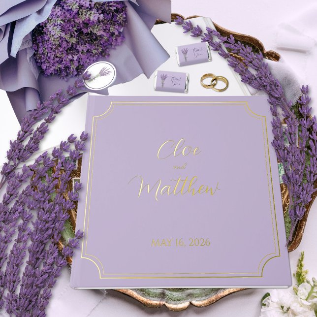 Lavender and gold Script Classic Wedding  Foil Guest Book (Creator Uploaded)