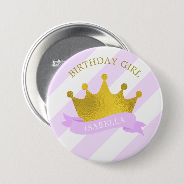 Lavender and Gold Tiara  "Birthday Girl" Button (Front & Back)