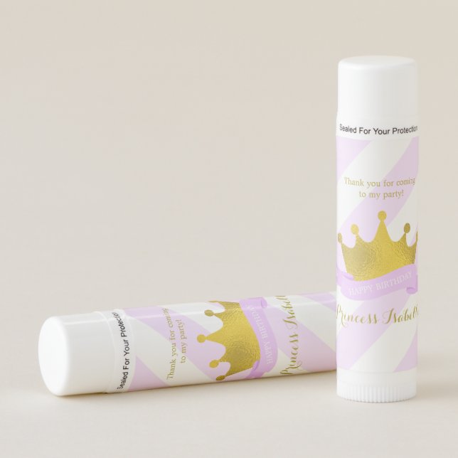 Lavender and Gold Tiara Princess Birthday Lip Balm (Front)