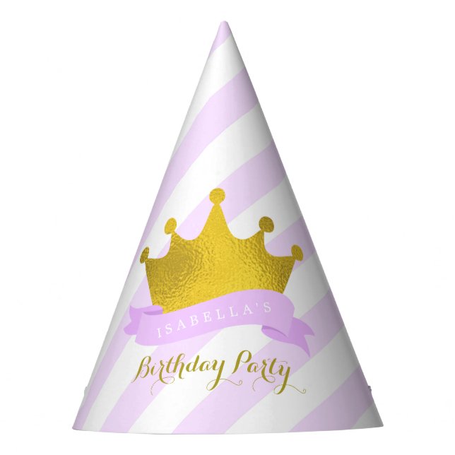 Lavender and Gold Tiara Princess Birthday Party Hat (Front)