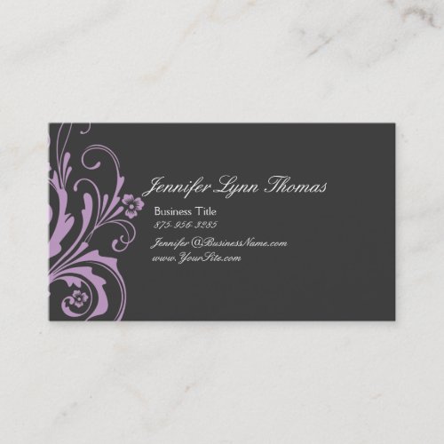 Lavender and Gray Chic Flourish Business Card Template