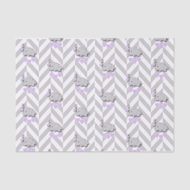 Lavender and Gray Elephant Baby Shower Tissue Paper (Front)