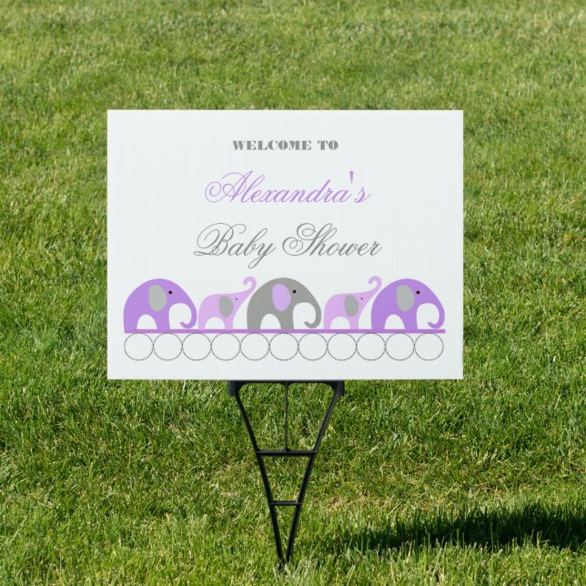Lavender and Gray Elephant Baby Shower Welcome Sign (Insitu)